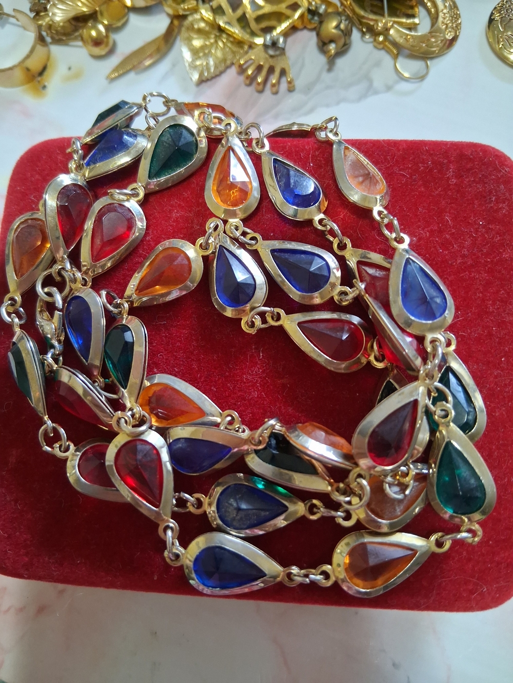 Multicolor Teardrop Glass Stone Chain Necklace - Elegant Women's Jewelry